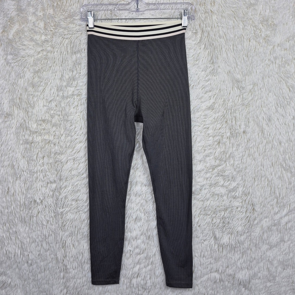 Splits59 Roxan Airweight Striped High Waist Active Leggings Gray White Size M